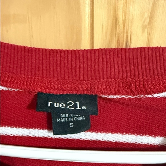 Rue21 Red and White Striped Crew Neck Sweater - Picture 2 of 3